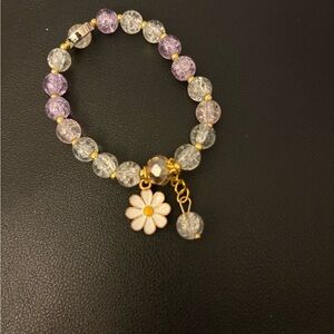 Elegant Purple and Silver Beaded Bracelet with Flower Charm